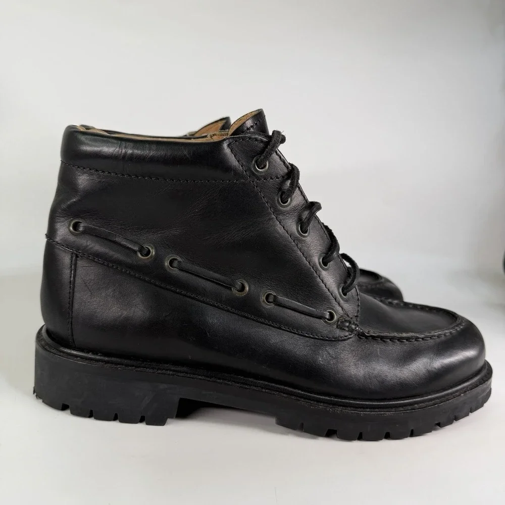 Vintage J.Crew Leather Moc Toe Work Boots Men's 10.5 D Lug Sole Rubber Logger